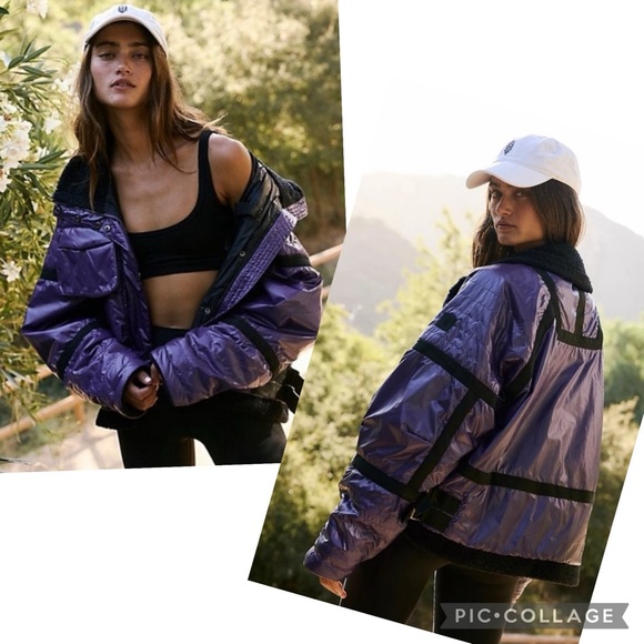 FP MOVEMENT Purple & Black Vagabond Bomber Jacket NEW W/O TAGS Prima Loft SZ XS - Picture 1 of 9